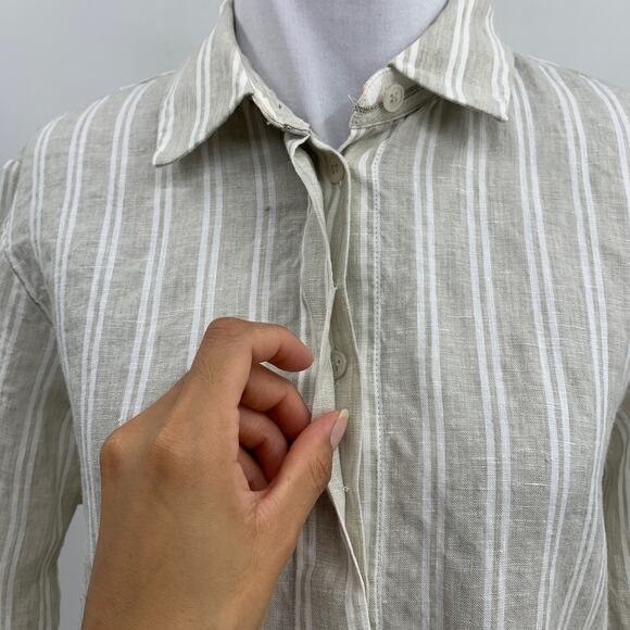 Lafayette 148 New York Shirt Womens Small Button Up Striped Linen Shirttail Hem - Picture 4 of 10